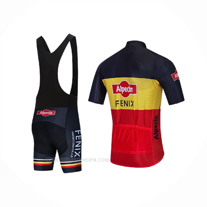 2021 Ropa Ciclismo Alpecin Fenix Negro Amarillo Rojo Mangas Corta y Culotte Corto